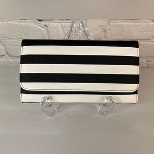 Kut From The Kloth Black White Striped Slim Trifold‎ Wallet Vegan Leather NEW
